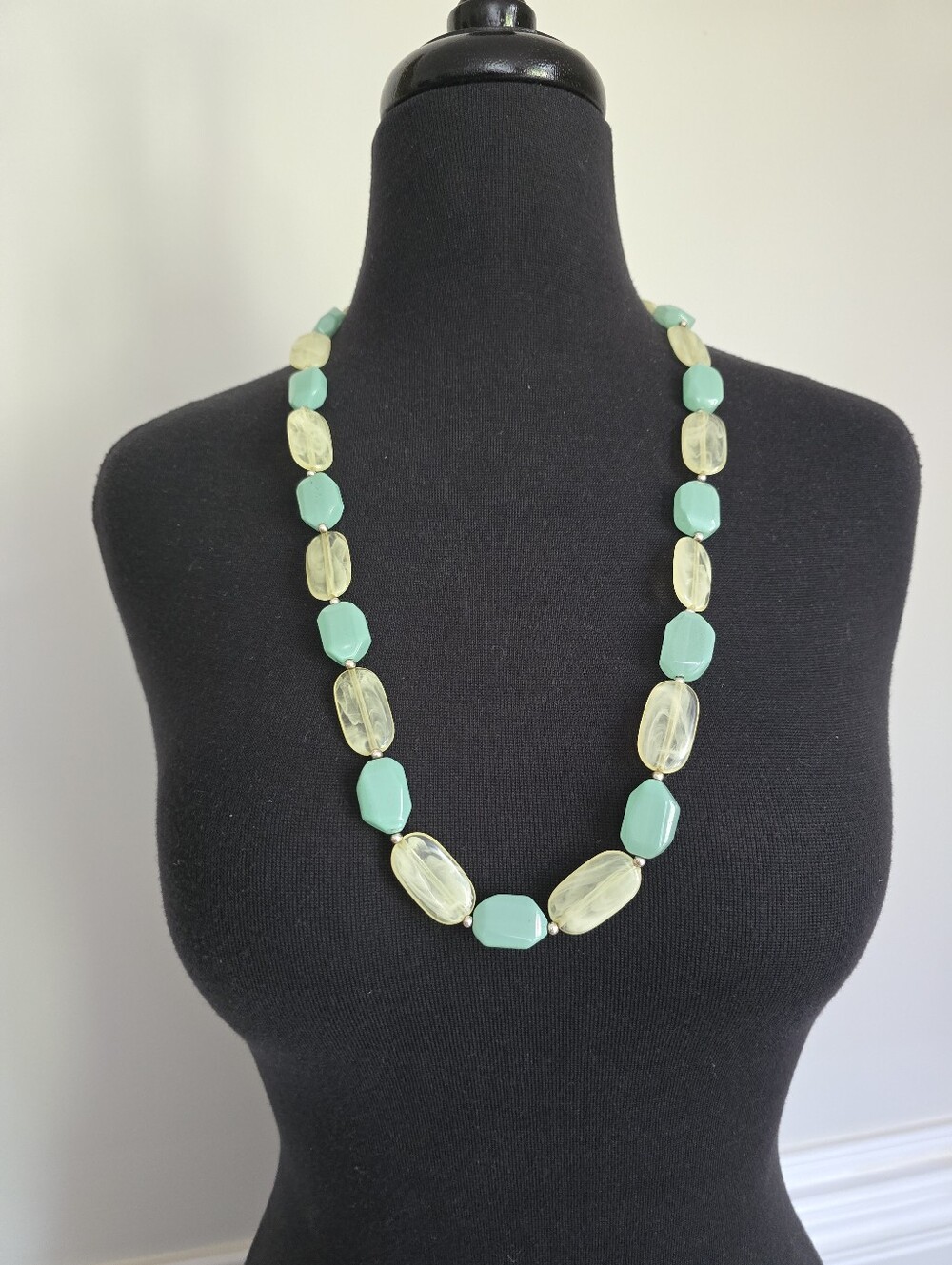 Aqua and Pale Yellow Beaded Statement Necklace